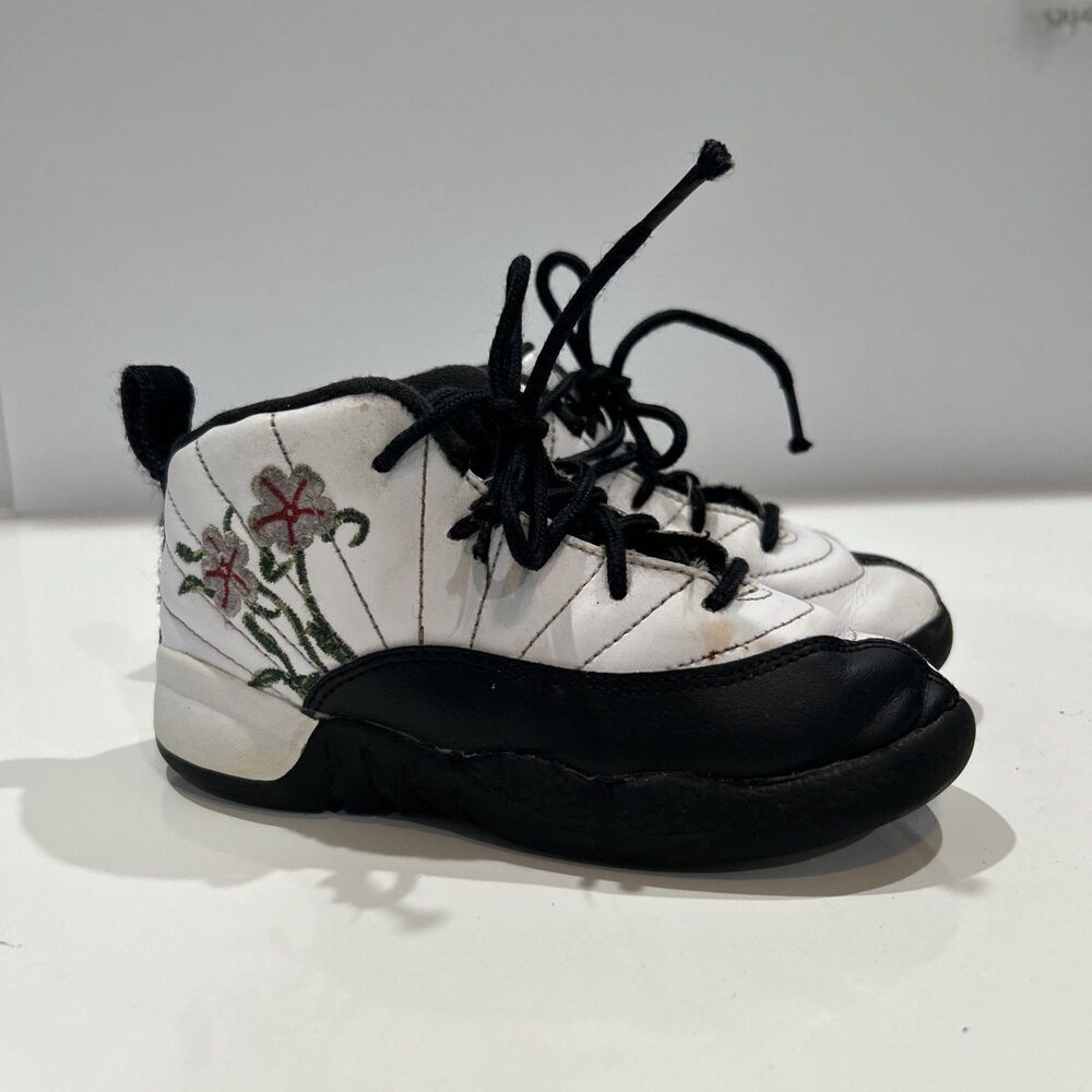 Nike Air Jordan 12 Retro TD Floral  DR6955-100  Toddler Size 10C Black White